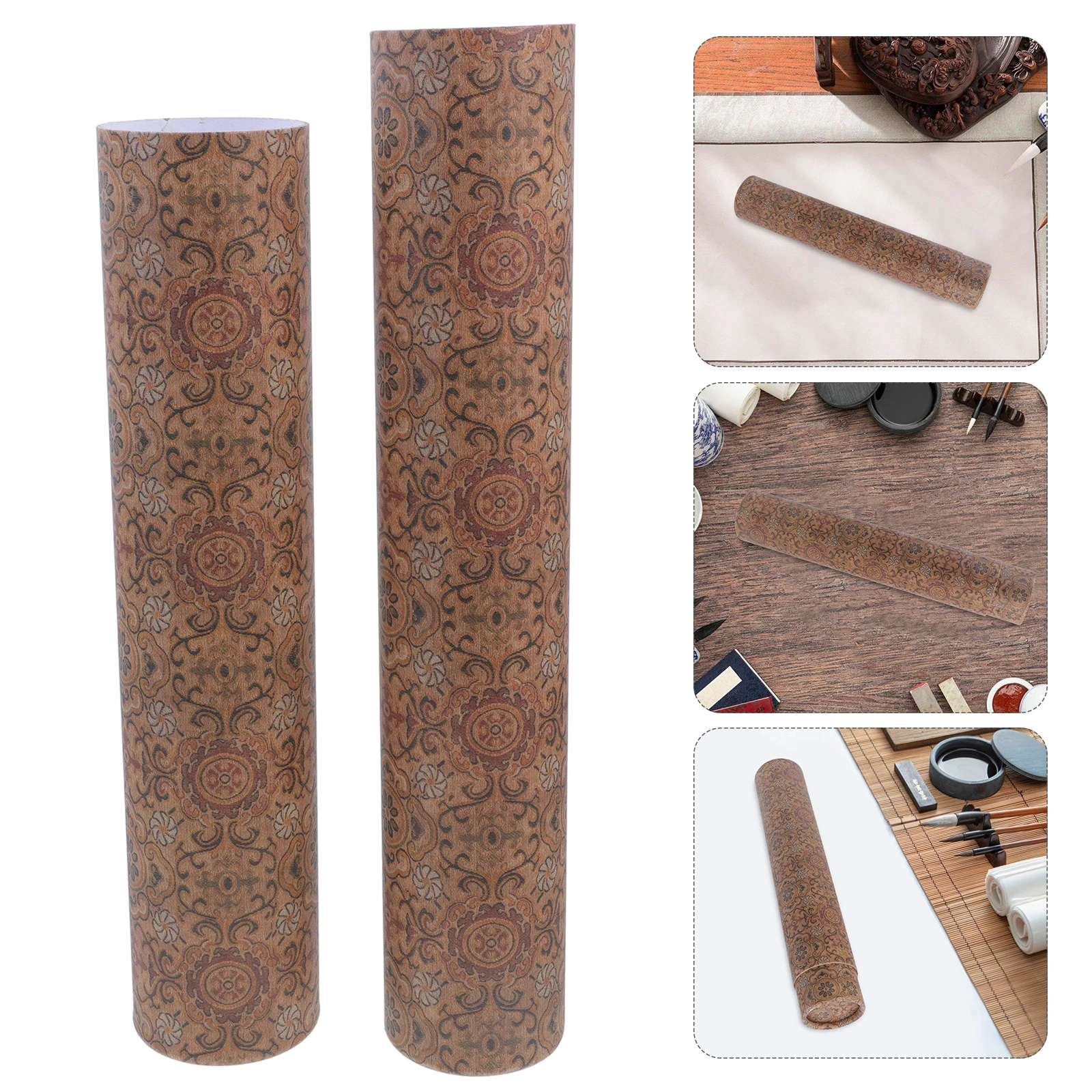 

Adjustable Calligraphy Scroll Storage Tube 6Cm Diameter Paper Poster Holder Cylinder Rustic Floral Pattern Painting Carrier
