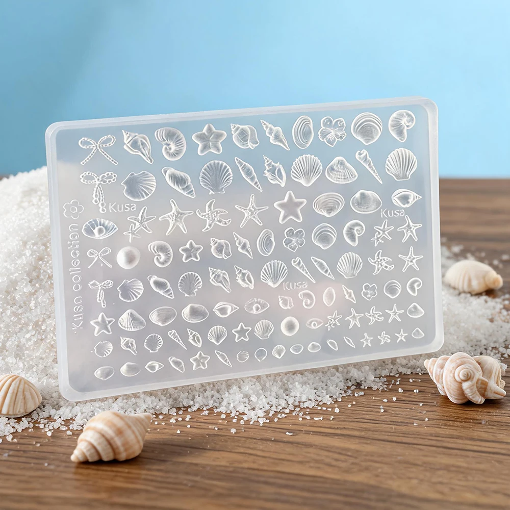 Seaside Style Silicone Nails Art Mold Baroque Love Pearl Sea Shell Conch Starfish Pattern 3D Template Carving Mold for Beginner