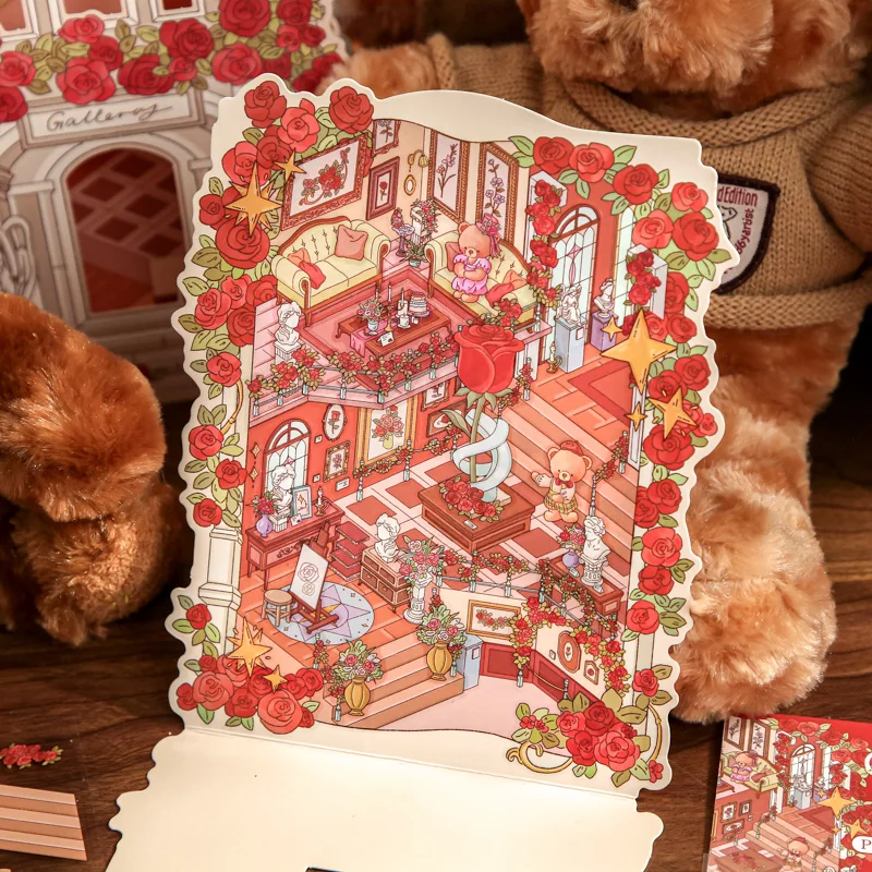 

Kawaii 3D мультфильм медведь романтический дом миниатюрные наклейки сцены DIY ручная работа игрушка для скрапбукинга игровые наклейки детские подарки