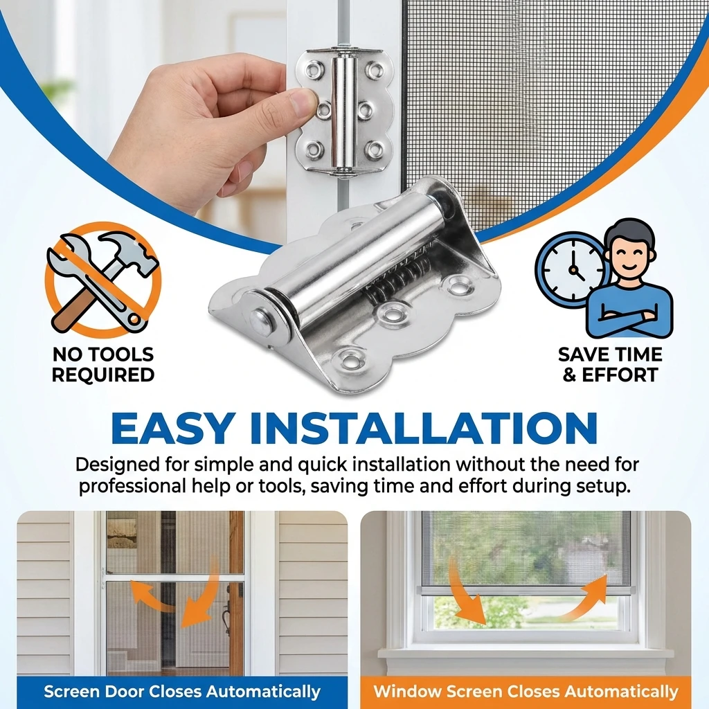 

Stainless Steel Auto Reset Hinge Self-Closing Spring Door Window Closer 68x62mm Screen Door Accessories for Home Improvement