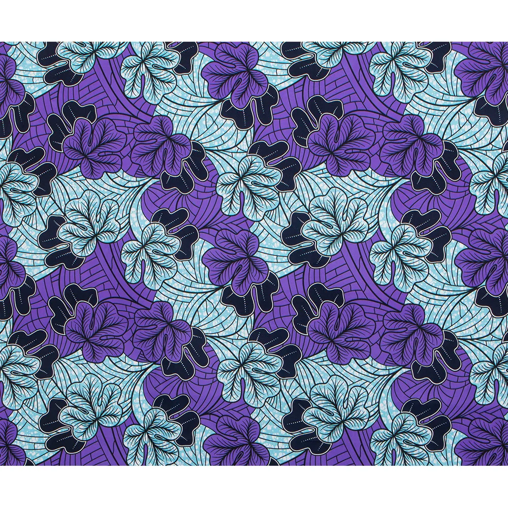 Africa Wax Prints Fabric African Ethnic Style Double-Sided Polyester Batik Print Fabric Purple Blue Flower Women's Clothing