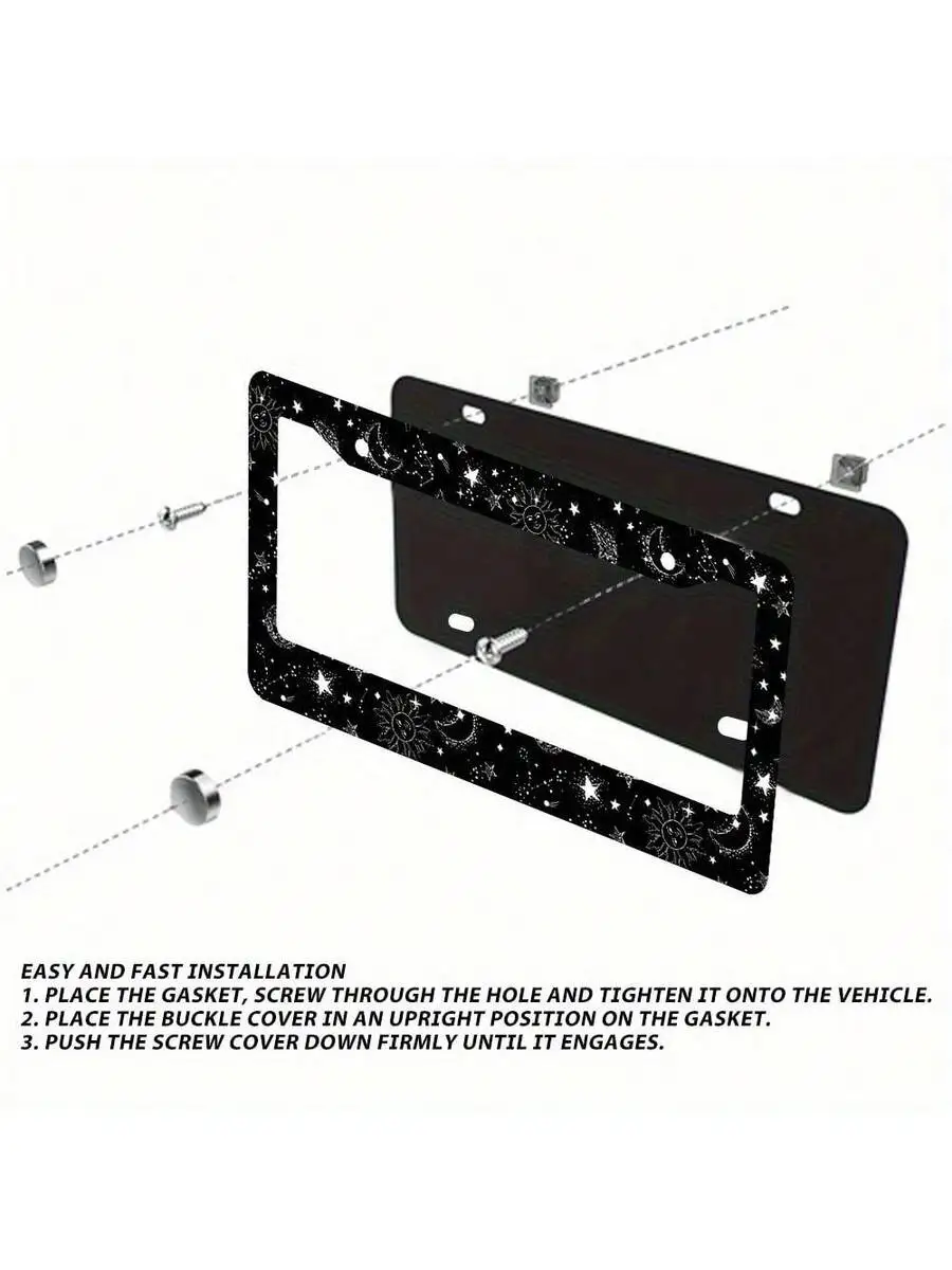

Aluminum Alloy License Plate Frame With Star Moon Pattern For Standard 2 Hole Plate