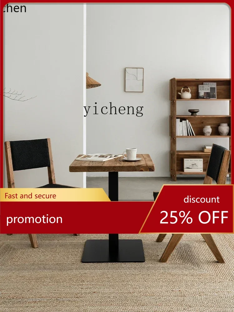 طاولة طعام من الخشب الصلب بتصميم عتيق من HXL، طاولة مربعة صغيرة B & B، طاولة مؤتمرات القهوة بأقدام حديدية #1