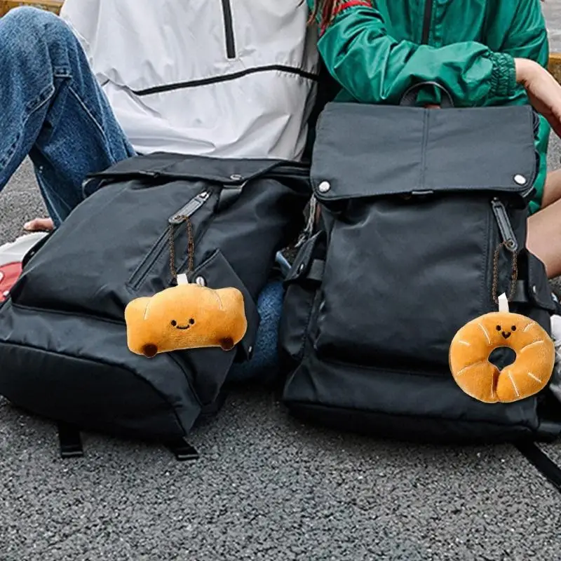 2Pcs Cartoon Bread Shaped Plush Stuffed Toy With Keychain Lover Gift
