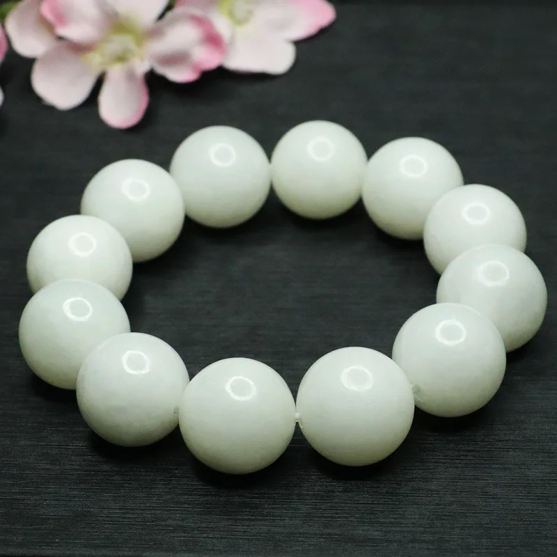 Juantuyu Natural Hetian Jade Bracelet White Jade Round Bead Bracelet Jade Jewelry S2100211