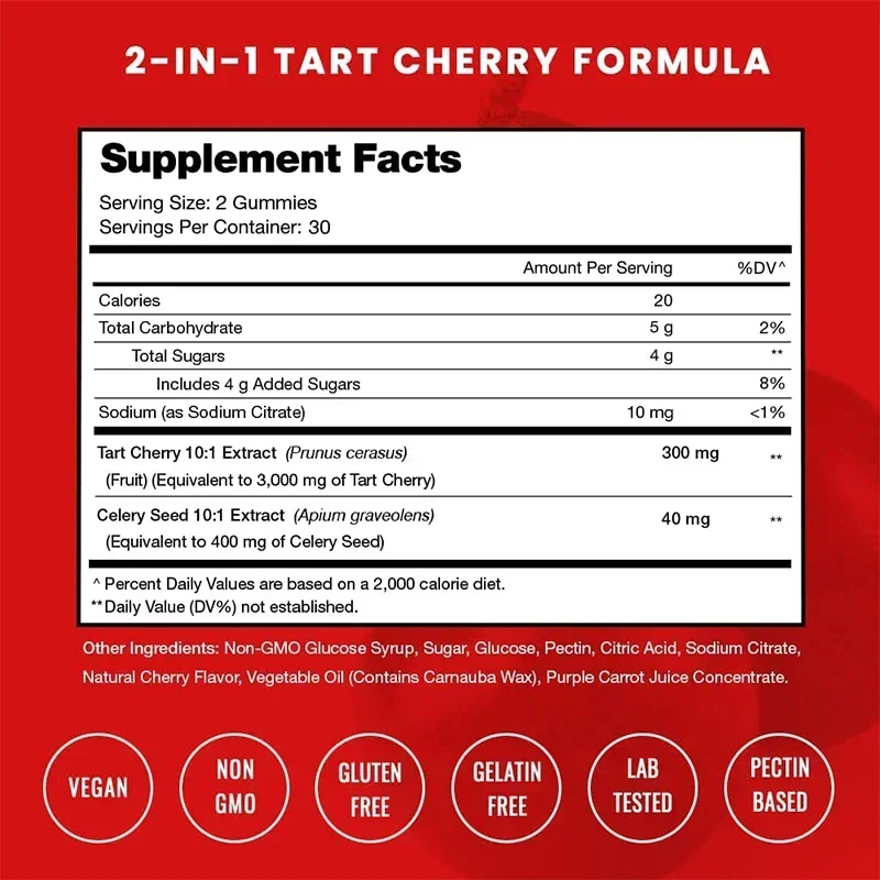 Organic Tart Cherry Extract Capsules with Celery Seed for Joint Health Muscle Recovery Premium Uric Acid Cleanse