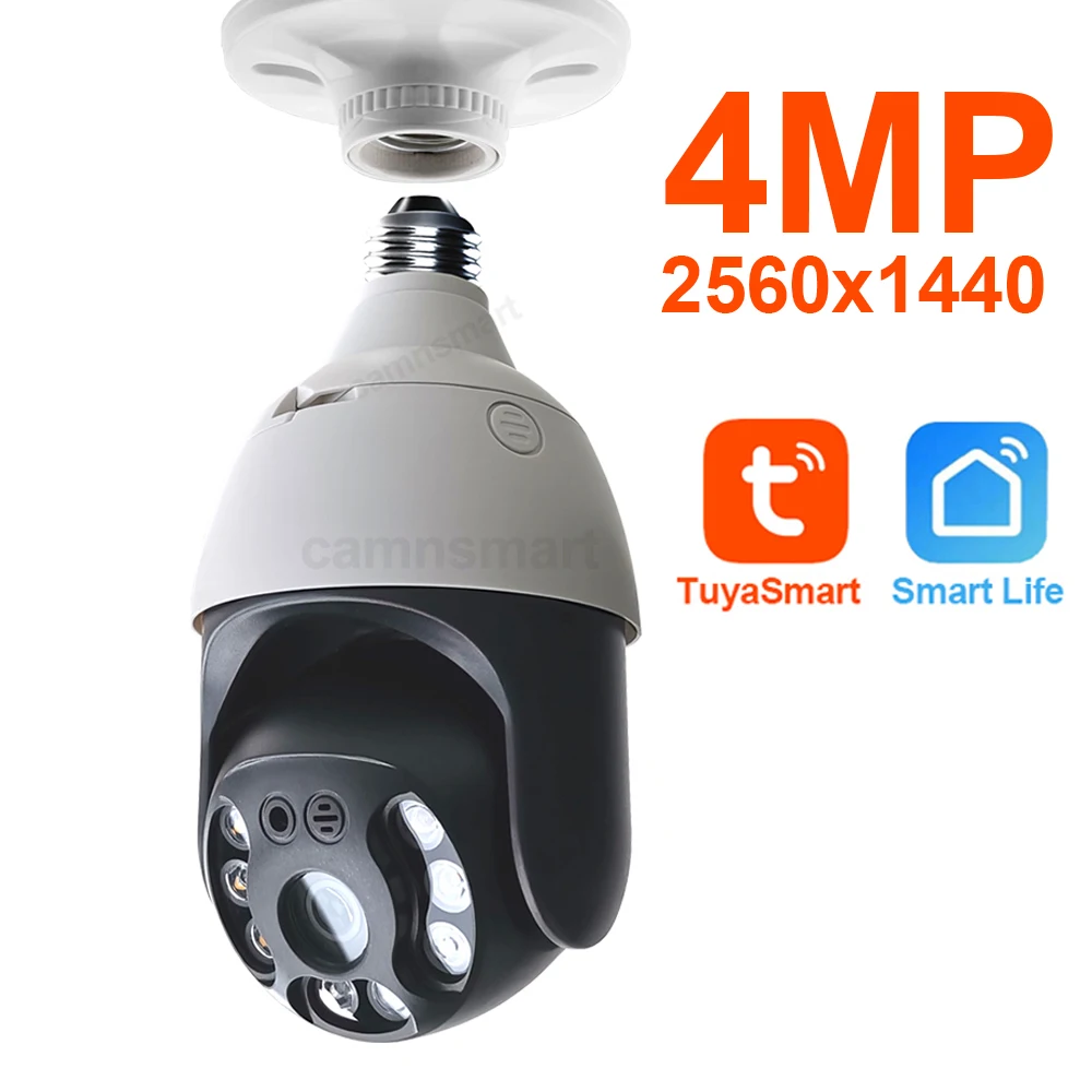 5MP Outdoor Wifi Camera Zoom Secur CAM PTZ Dome Speed Bulb Socket Smart Home YCC365PLUS TUYA APP Motion Detection Two Way Talk