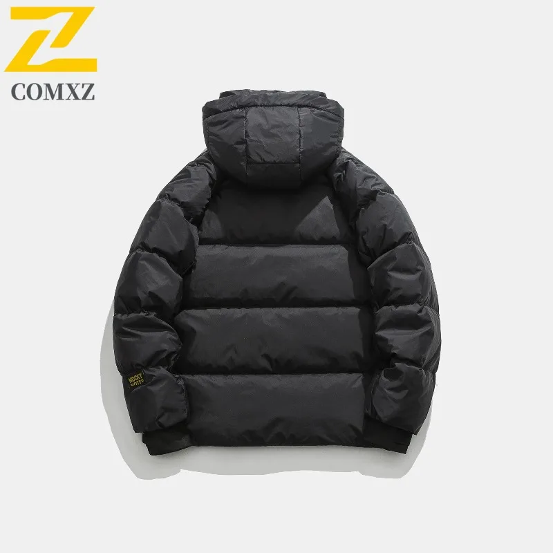 COMXZ Men Winter Jacket Hooded Solid Color New Style Extreme Cold Windproof Snowy Padded Jacket Travel Thick Warm Puffer Jacket