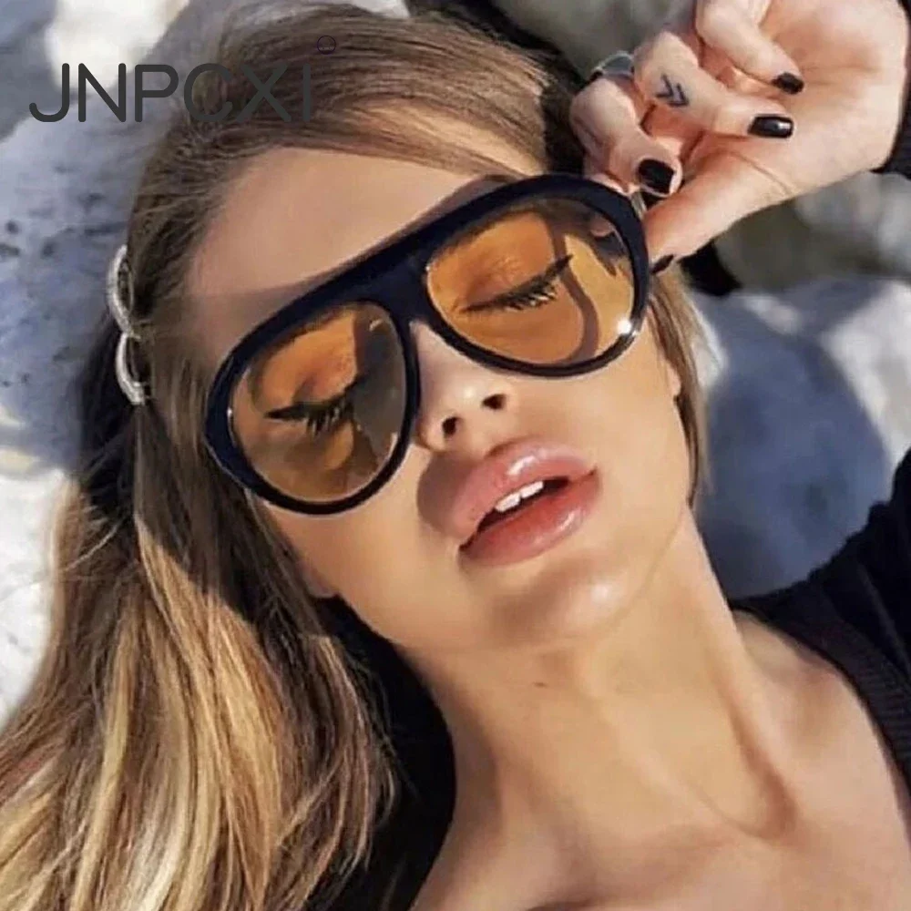 JNPCXI Retro Oversized Sunglasses Women Fashion Brand Designer Round Orange Shades UV400 Men Trending Sun Glasses