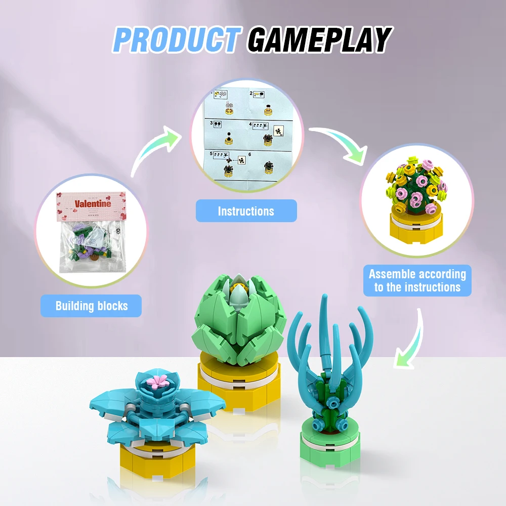 Fiore succulente in vaso modello building block fai da te bouquet eterno casa scrivania pianta decorazione mattoni ragazza regalo giocattolo per bambini 24 borse/scatola