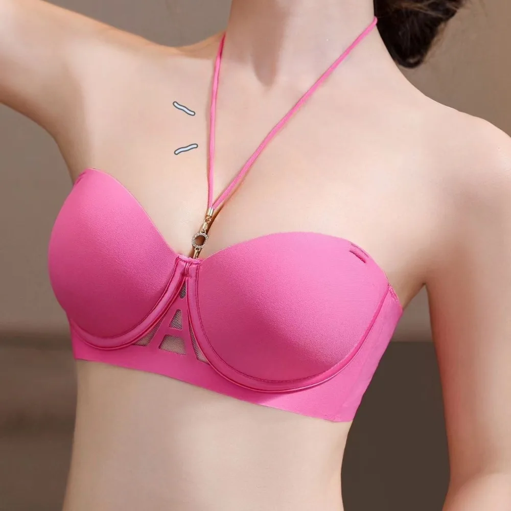 

Hanging Neck Half Cup Bras Small Chest Gathered To Show Off Large Upper Support Anti Sagging No Steel Ring Sexy Style