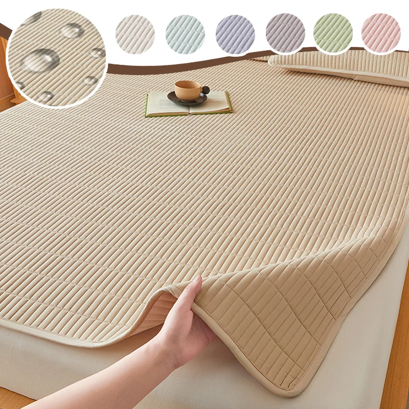 

Skin Friendly Soybean Fiber Quilted Mattress Pad Soft Breathable Non Slip Bed Cover with Elastic Straps Waterproof for Home Dorm