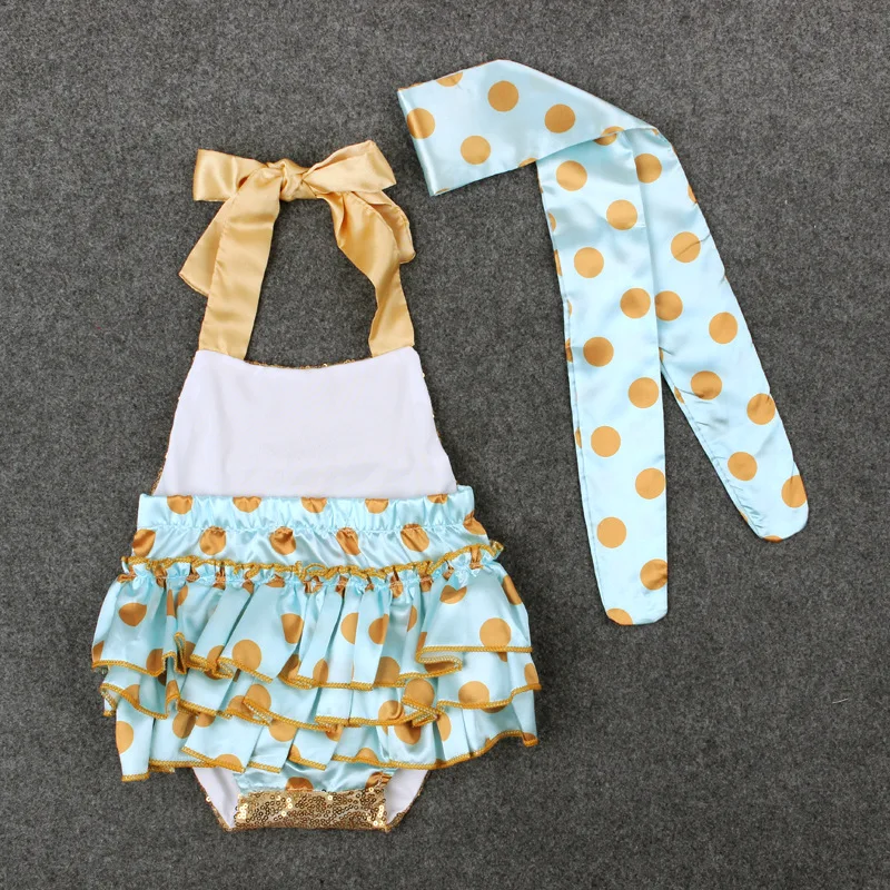 Newborn Baby Girls Romper Sequin Infant Jumpsuit+Dot Headband 2Pcs Bodysuit Backless Tutu Dress Outfits Costume Clothes A448