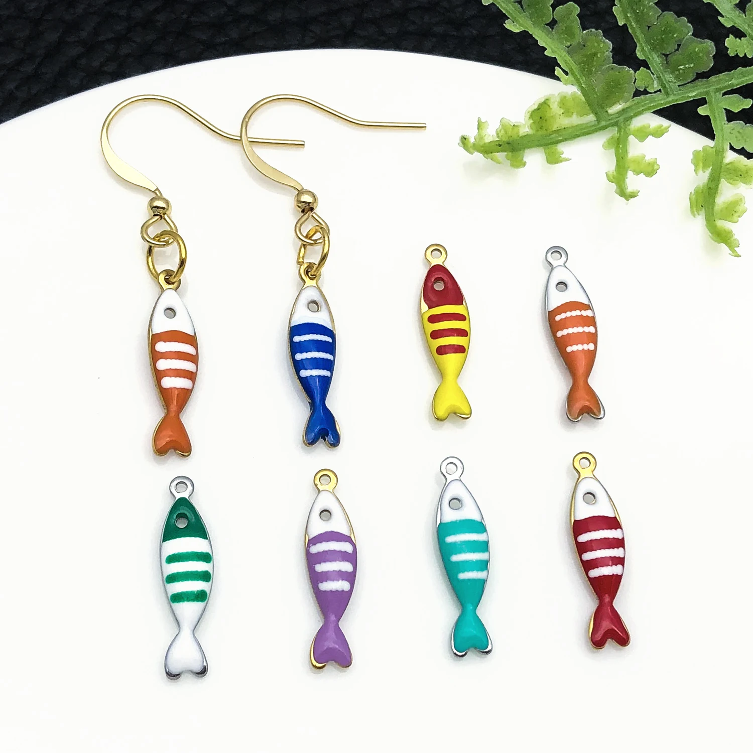 5pcs 5x19mm Stainless Steel Gold Tropical Fish Charms Enamel Pendants for Jewelry Making DIY Necklace Bracelet Earrings view 6