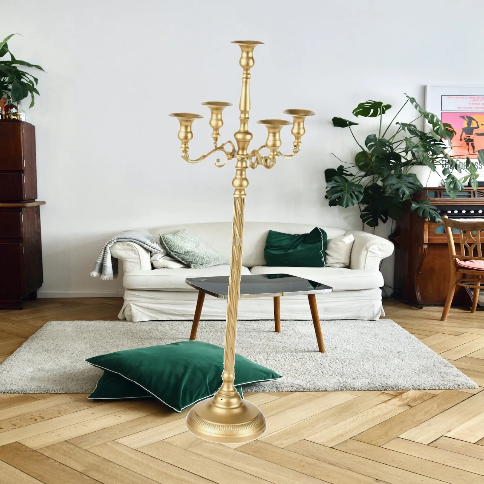 Gold Floor Candle Holder Ornament Candle Stand 5 Arm Candlesticks Holders for Floral Centerpieces Dining Room Home Decoration
