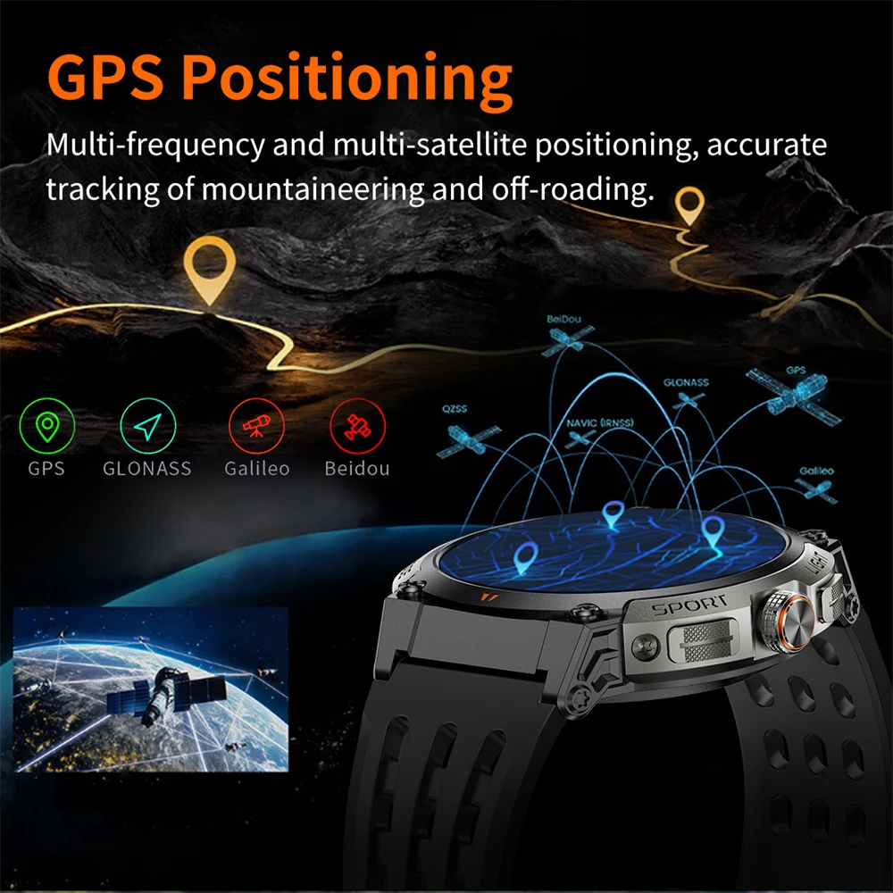 696 AMOLED شاشة الرياضة في الهواء الطلق GPS البوصلة ساعة ذكية بلوتوث دعوة معدل ضربات القلب مراقبة النوم مقاوم للماء الموسيقى Smartwatch