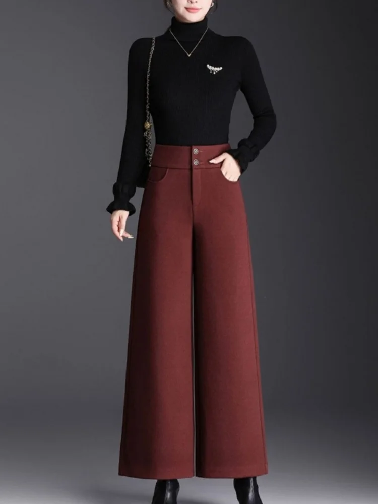 High Waist Wide Leg Pants Woolen Straight Cut Autumn Spring New Style Korean Version Comfortable Casual Trousers for Women