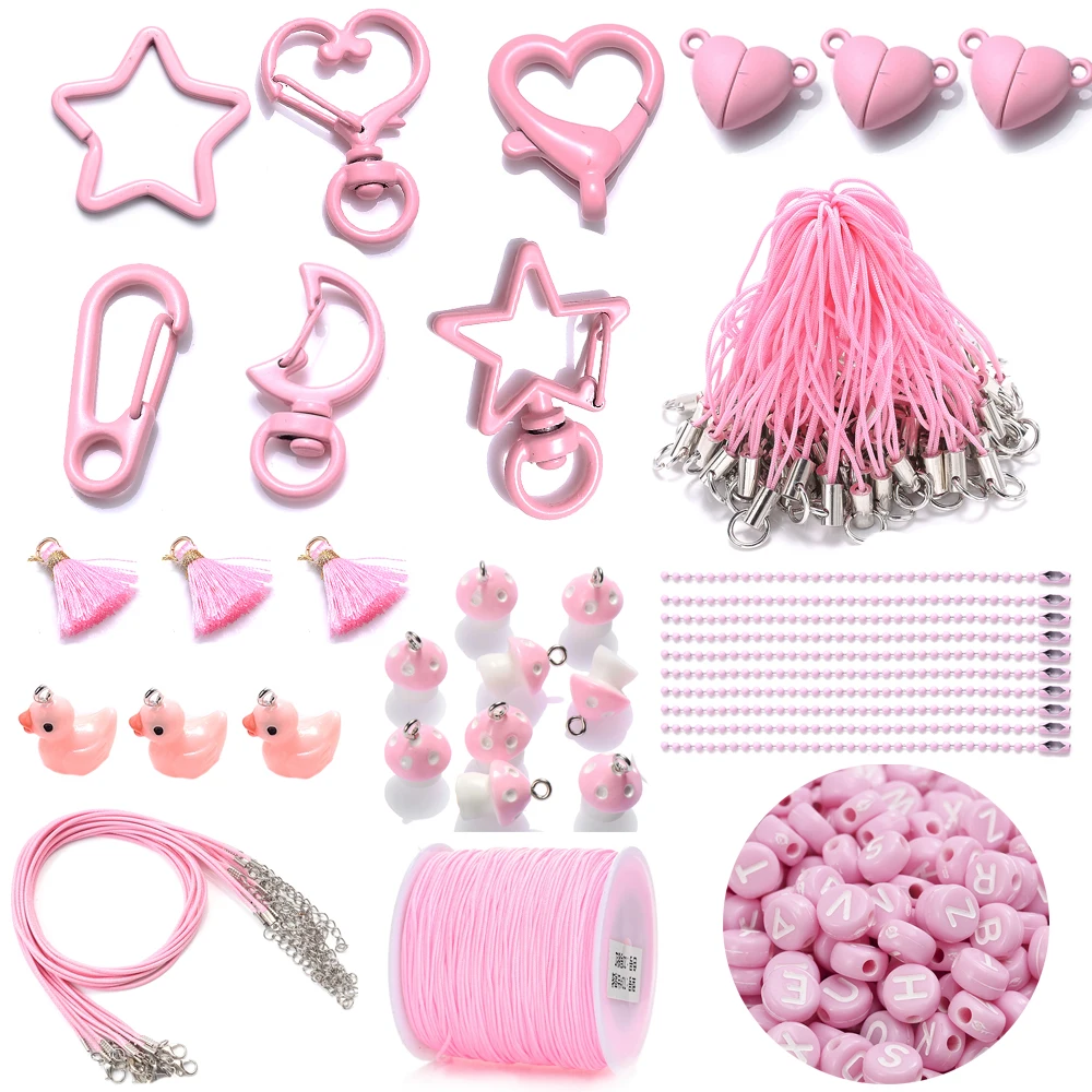 IYOE Rosa Karabinerverschluss Keychain Lanyard Schnur Gewinde Jump Ring Stern Herz Schlüssel Kette Anschluss Für Schmuck Machen Liefert