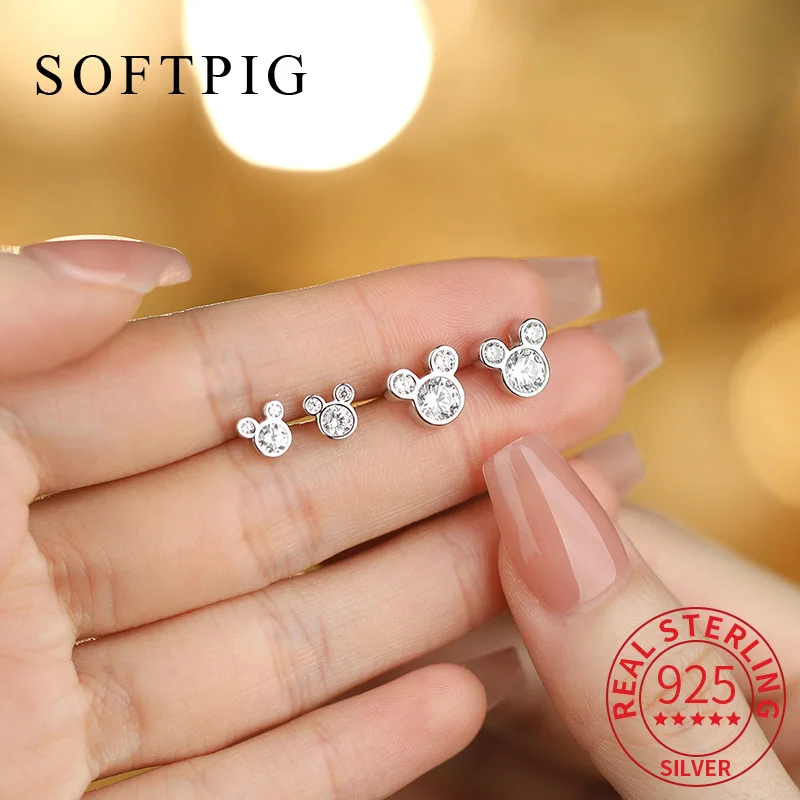 

SOFTPIG Real 925 Sterling Silver Zircon Geometric Round Mini Stud Earrings for Women Classic Fine Jewelry Advanced Accessories