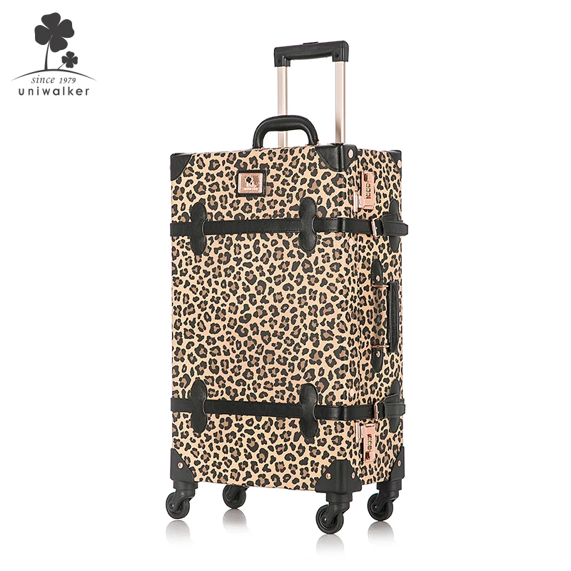 Cartoon uv clear printed trolley luggage universal wheel cute personality retro suitcase female cartoon suitcase student case