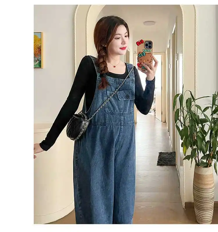 Vintage Denim Maternity Jeans Clothes for Pregnant Women 2024 Spring New Wide Leg Loose Pregnancy Overalls Pants Jumpsuits