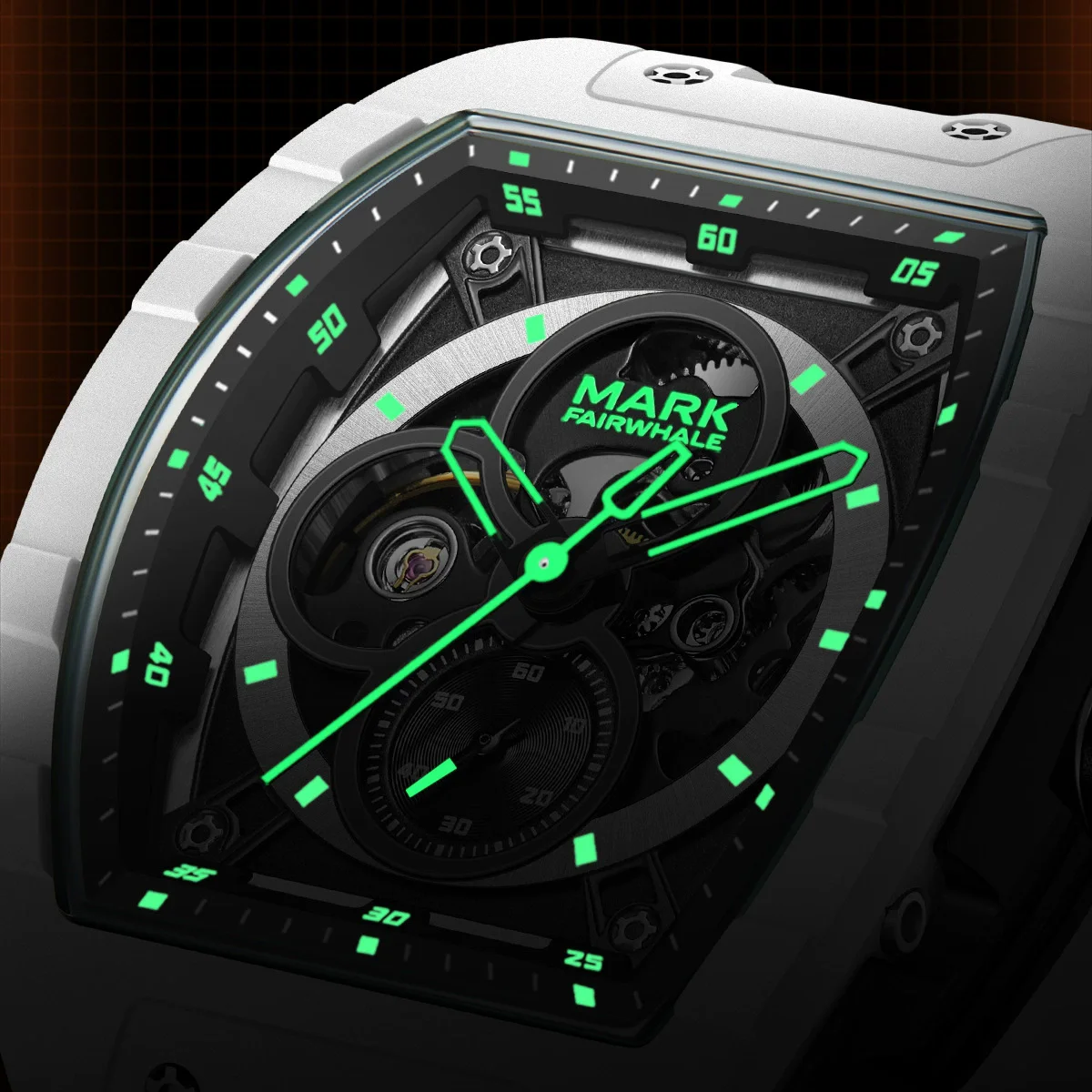 Mark Fairwhale 6003, reloj mecánico automático a la moda para hombre, correa de goma luminosa resistente al agua, relojes deportivos informales para hombre