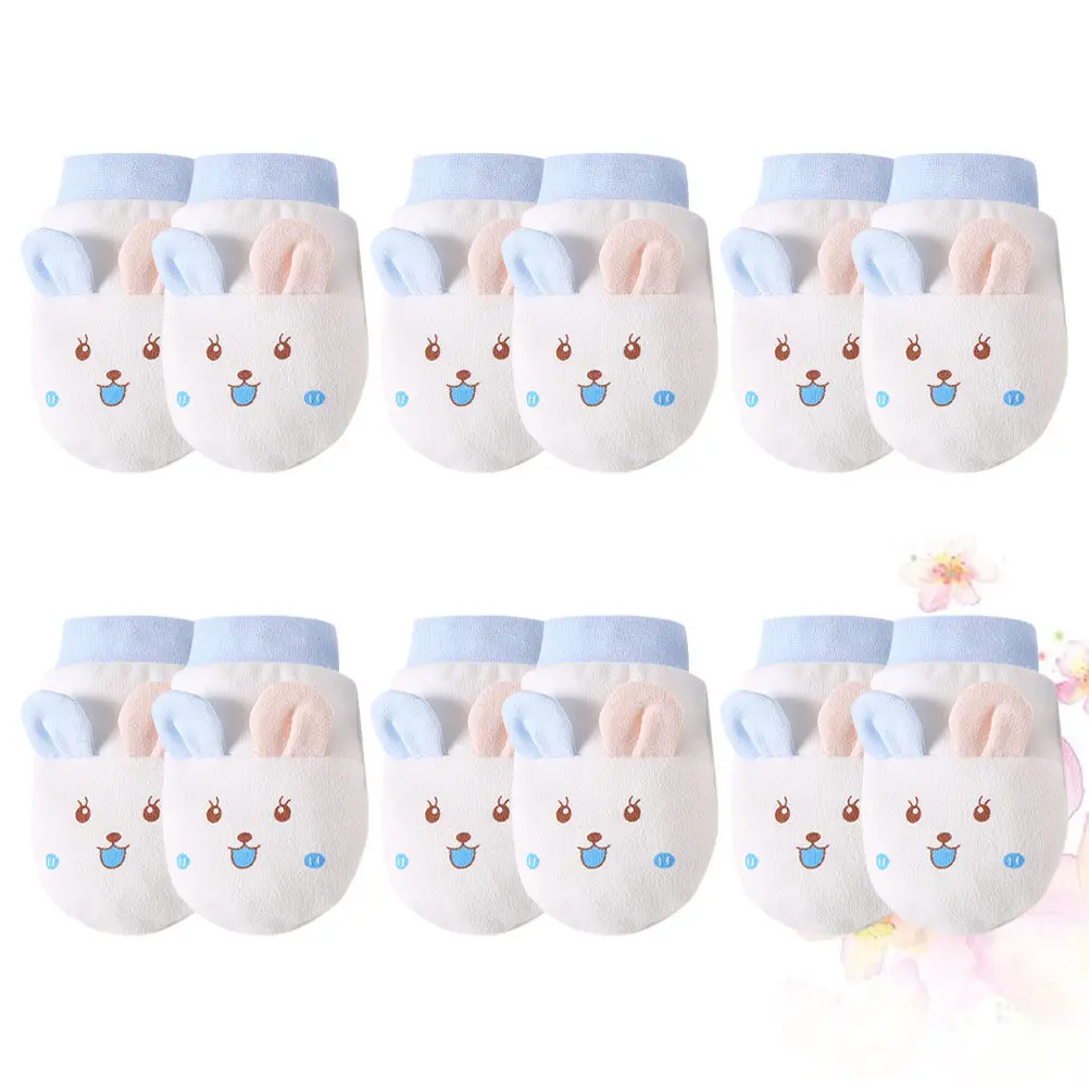 

6 Pairs Baby Anti Scratch Gloves Newborn Infants Protection Soft Cotton Breathable Comfortable One Size Fits Most Stretchy