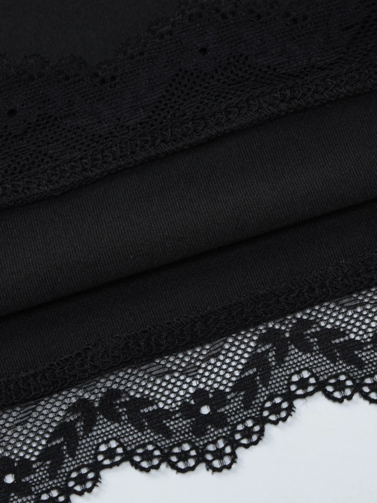 FDYOUI レースパッチワーク長袖 Tシャツストリート Y2K 女性服カジュアルファッションスクエアカラースリムピンク Tシャツトップス