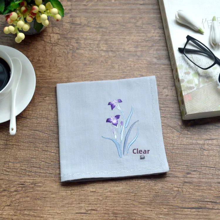 Chinese Traditional Style Floral Embroidered Pure Cotton Handkerchief Customizable Hanfu Accessory Unisex Retro Nostalgic Gift