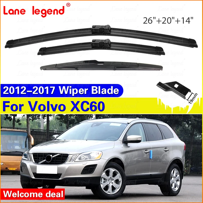 3Pcs Wiper Front & Rear Wiper Blades Set For Volvo XC60 2012 - 2017 Windshield Windscreen Window Car Rain Brushes 26