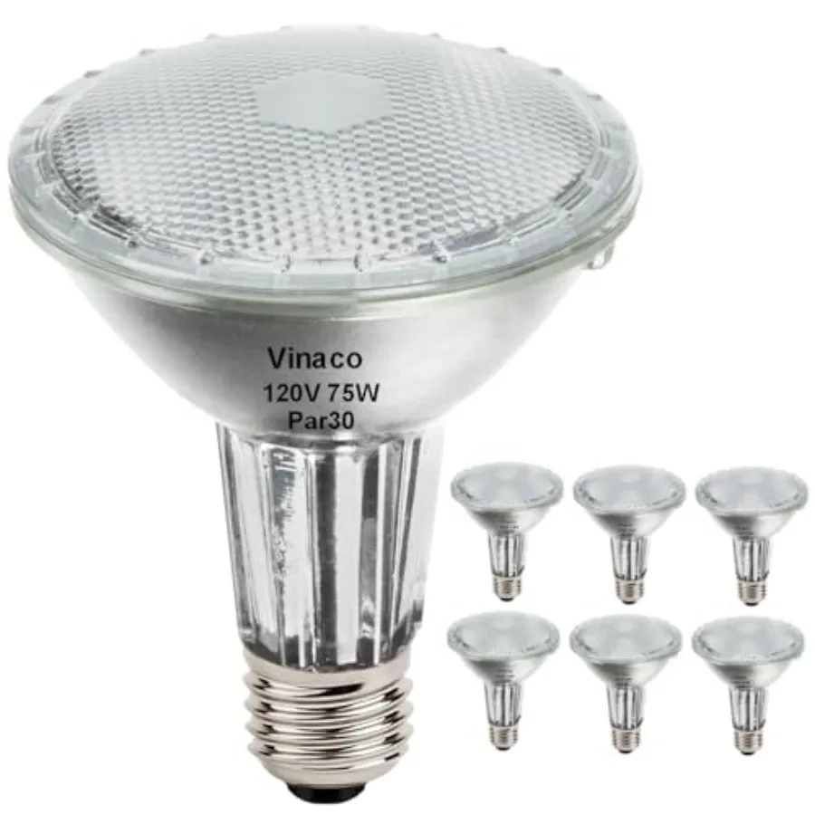 PAR30 Long Neck 75W, 6 Pack Long Lasting PAR30 Halogen Flood Light Warm White 2800K, PAR30 Dimmable, High Output par30 Flood Li