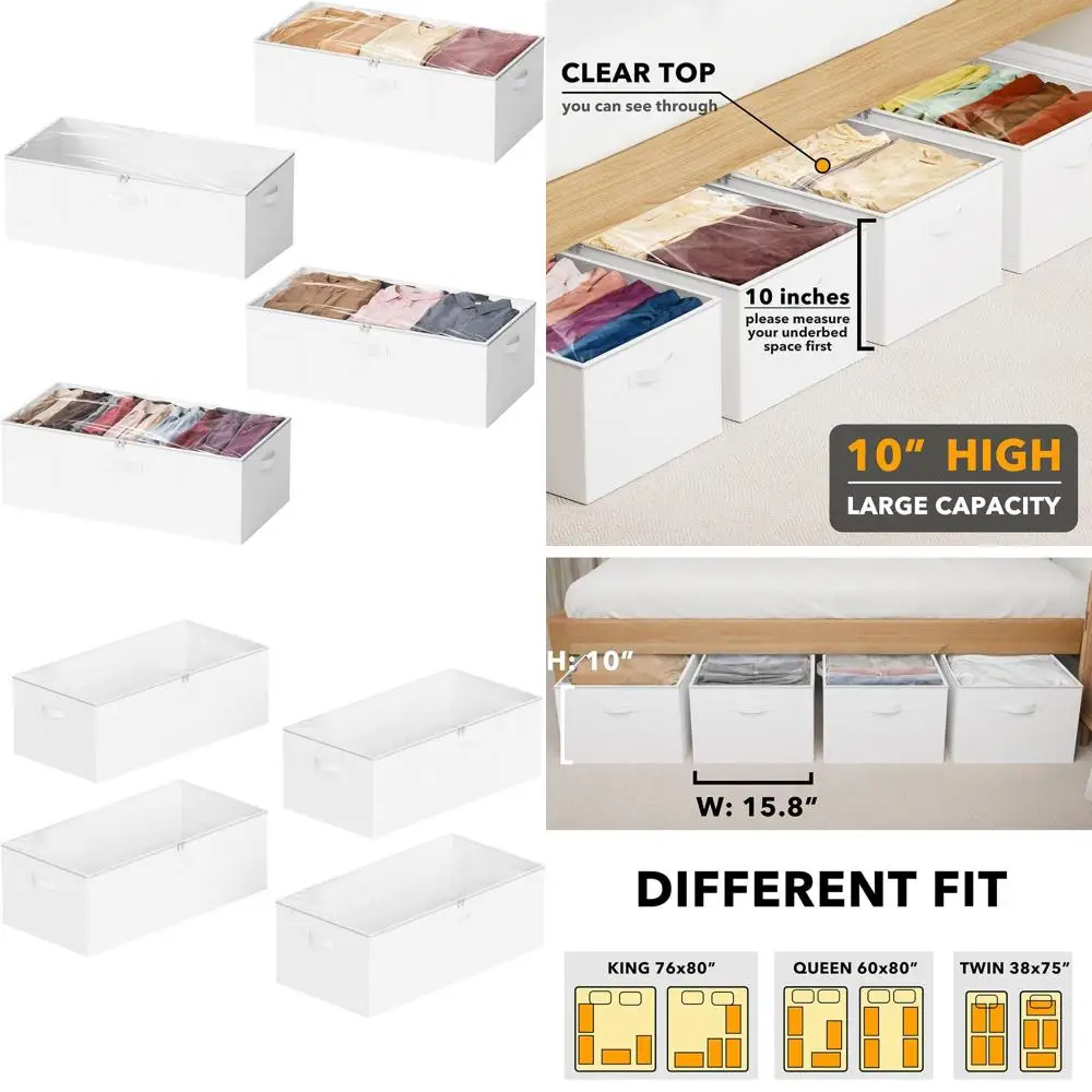 

10 High Under Bed Storage Containers with Lids - Large Organizer Bins for Bedroom, Dorm, Clothes, and Bedding Storage (White)
