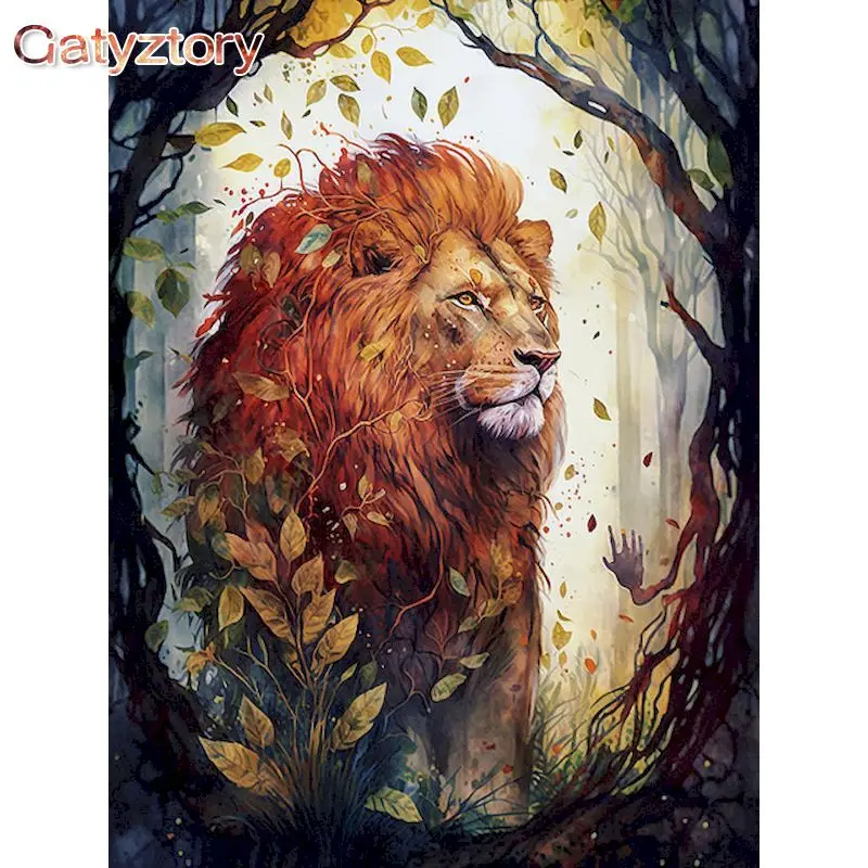 

GATYZTORY Acrylic Painting By Numbers For Adults With Frame Forest Lion Modern Home Wall Art Picture Drawing Coloring By Numbers