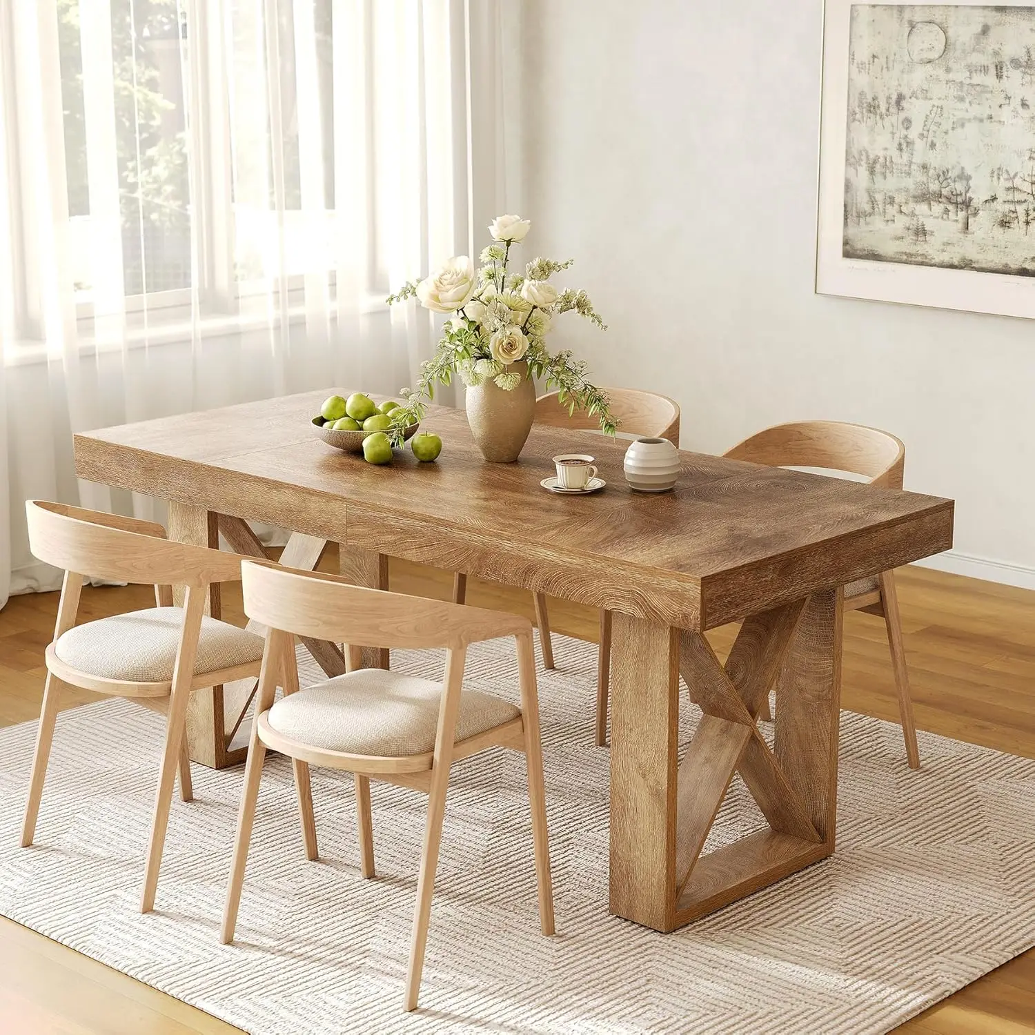# 63-Inch Dining Table for 4 People,Rustic Rectangle Kitchen Dinner Table for Dining Room, Living Room