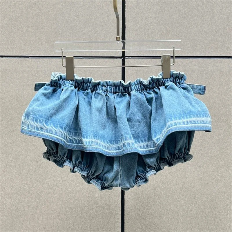 Women's shorts New high waisted slim fit mini pants for summer 2026 Retro pure cotton denim shorts Bow decoration short skirt
