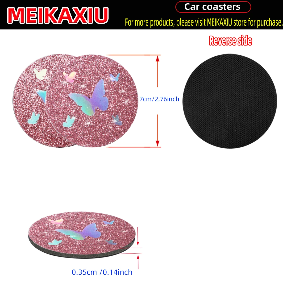 2 colorful and beautiful butterfly-shaped shiny TPU anti-slip cup mats for car water cups, car interior accessories, women's use