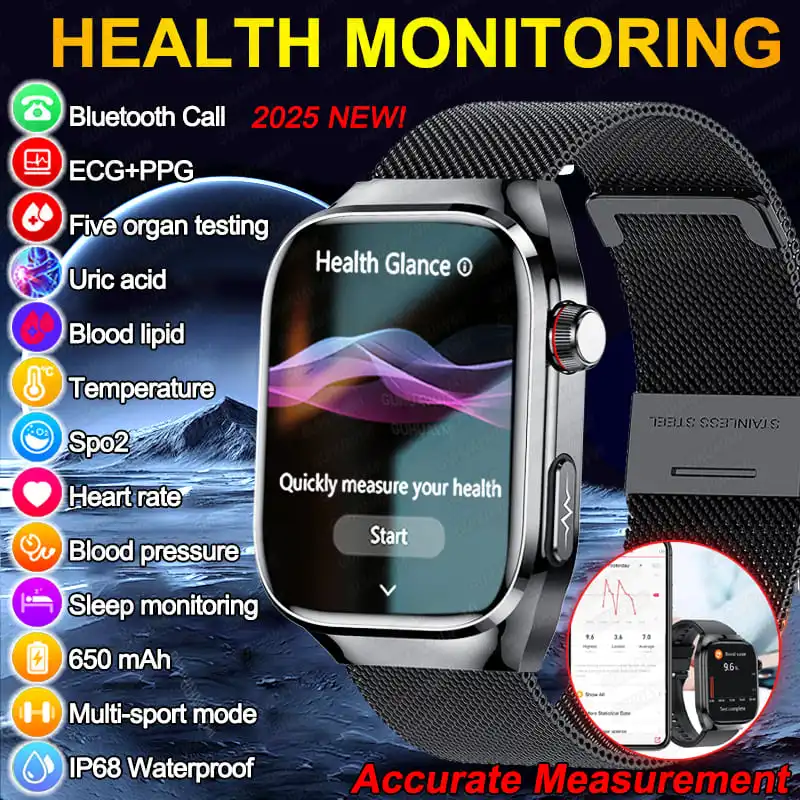 

Новинка 2025 года, точные измерения, тест на здоровье, липиды, мочевая кислота, умные часы для мужчин, ЭКГ, кровяное давление, здоровье, умный браслет для Android IOS