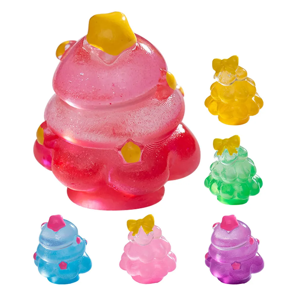 6Pcs Miniature Glow-in-The-Dark Christmas Tree Decoration Romantic Xmas Scene Layout Accessories Christmas Miniatures for Crafts
