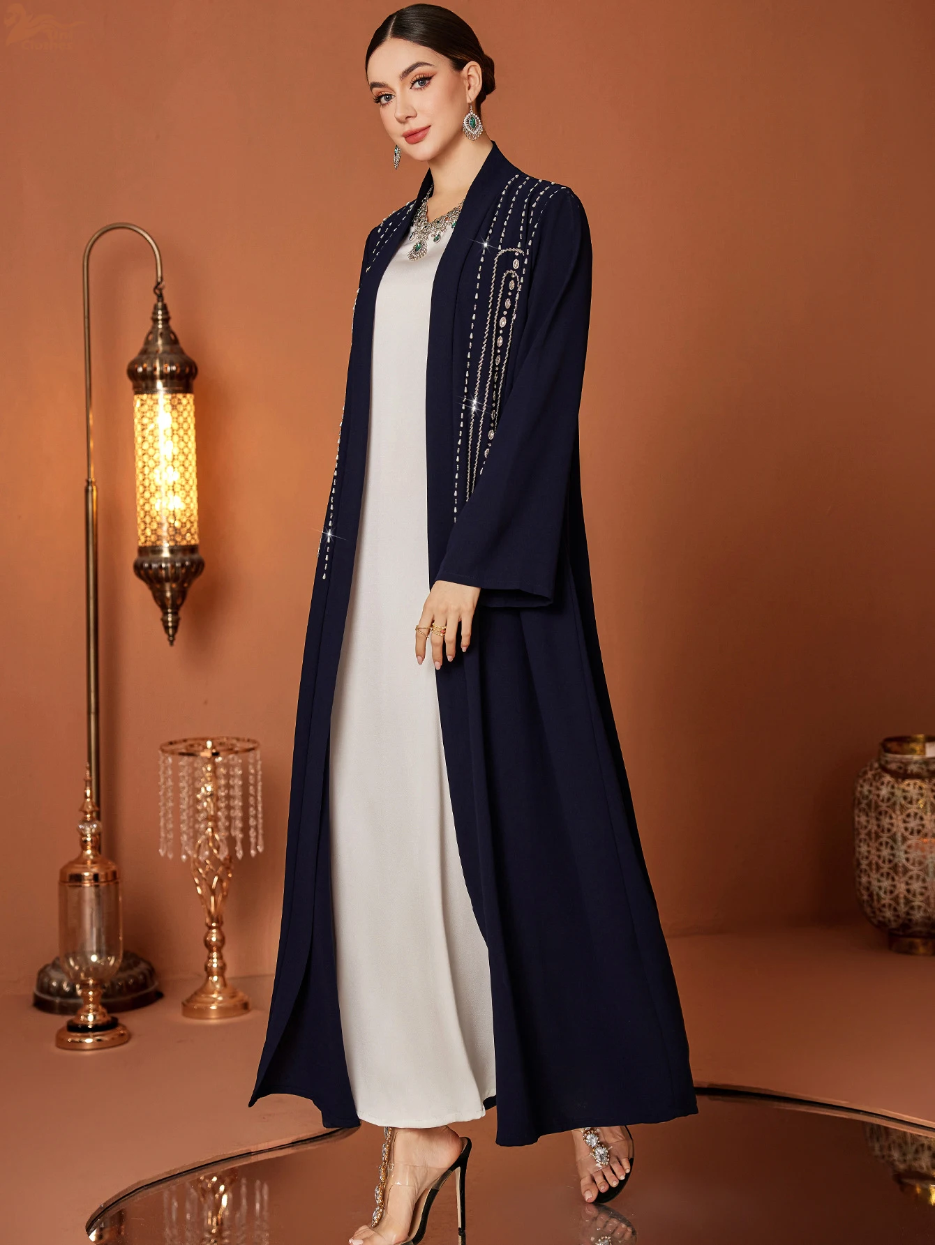 Ramadan In Rilievo Aperto Abaya Dubai Kimono Cardigan Eid Abito Musulmano Kebaya Donne Islam Abbigliamento Femme Robe Caftano Abaya