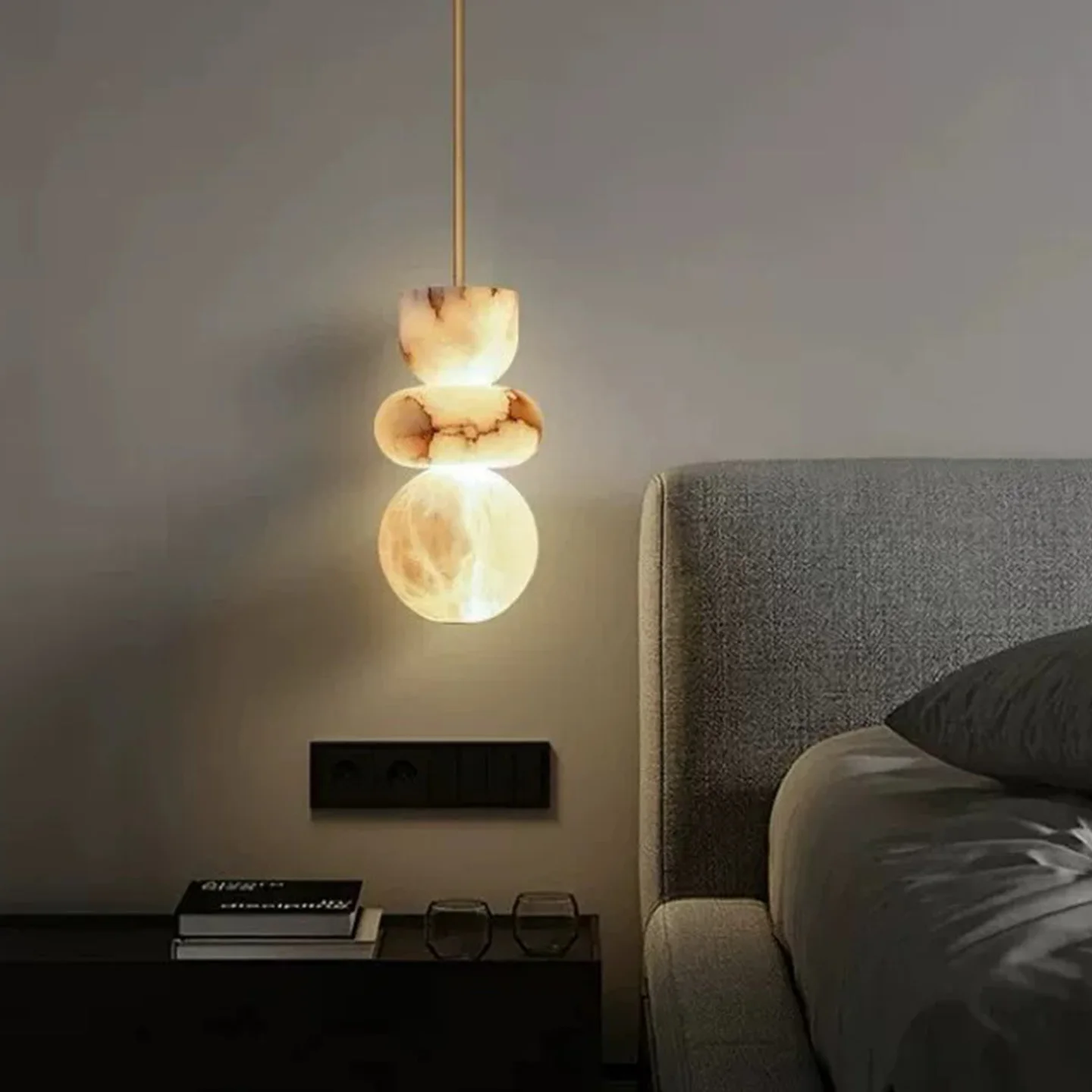 Nordic Design Natural Marble Bedroom Bedside Small Pendant Light Minimalist Bar Island Alabaster Suspension Pendant Lamp