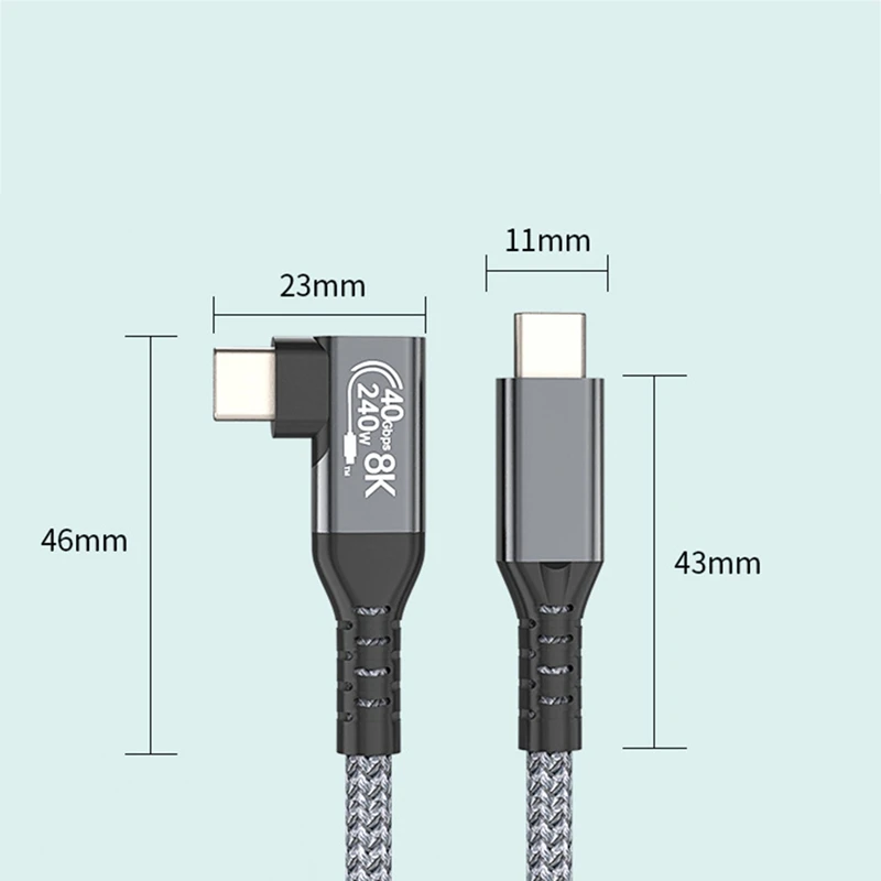USB 4 Cable 90° 40Gbps USB4 Type C Data Cable Fast Charging PD 240W, 8K Video Transfer