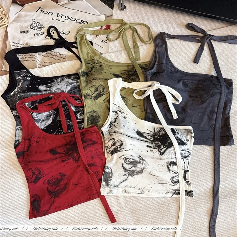 Outer Wear Pure Desire Style Tank Top 2026 Summer Sexy Hot Girl One Shoulder Tie Women Tube Top Slim Fit Integrated Tie Dye Cami