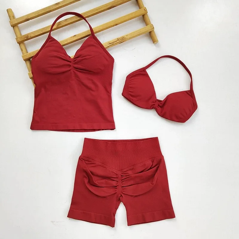 2 قطعة مجموعة الصالة الرياضية تانك القمم عالية الخصر Scrunch سلس السراويل الصالة الرياضية البدلة اللياقة البدنية الملابس أكتيفيوير تجريب #4