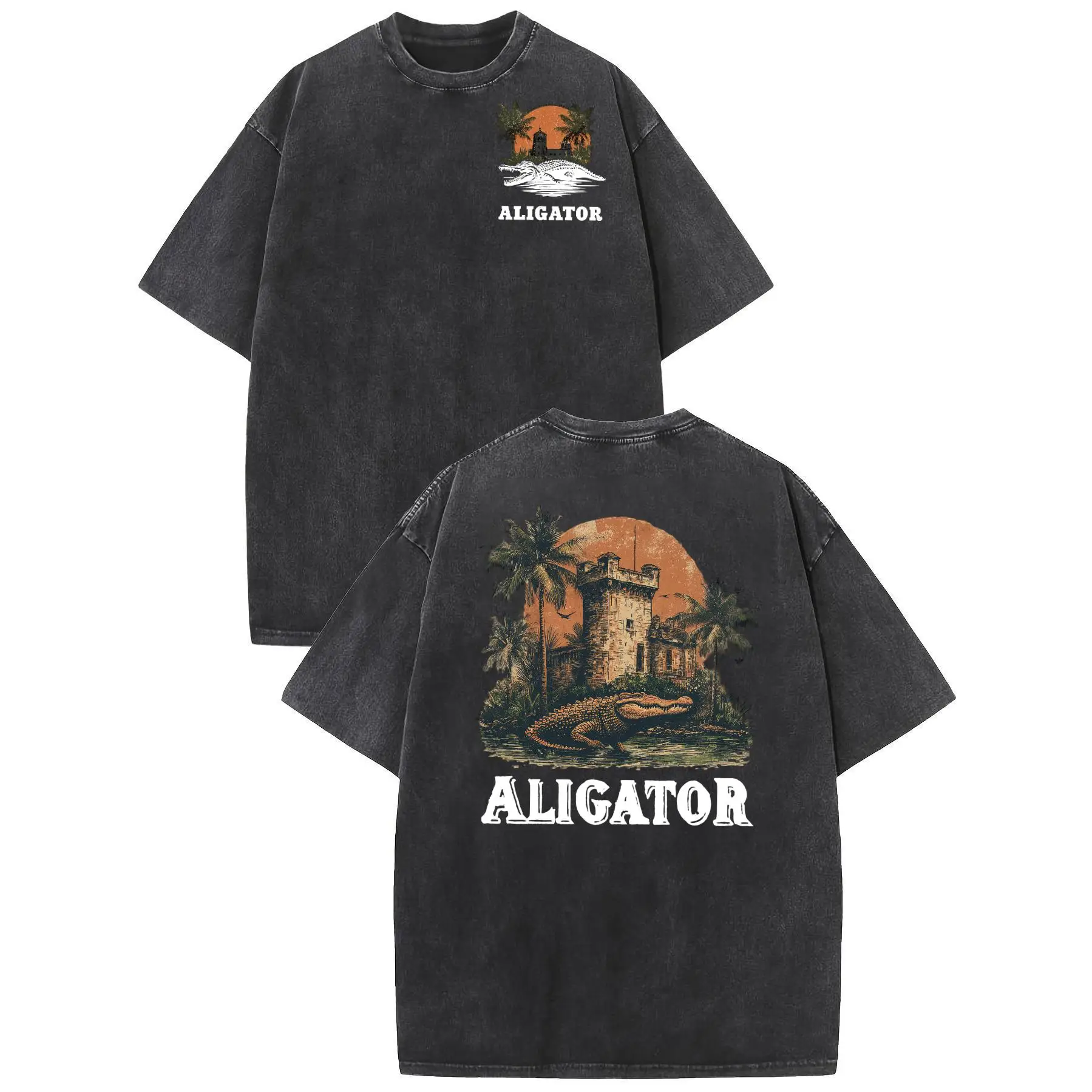 

"Vintage Alligator T-Shirt for Men & Women | Retro Tower & Palm Tree Graphic Tee | Florida Beach Vacation Gift"