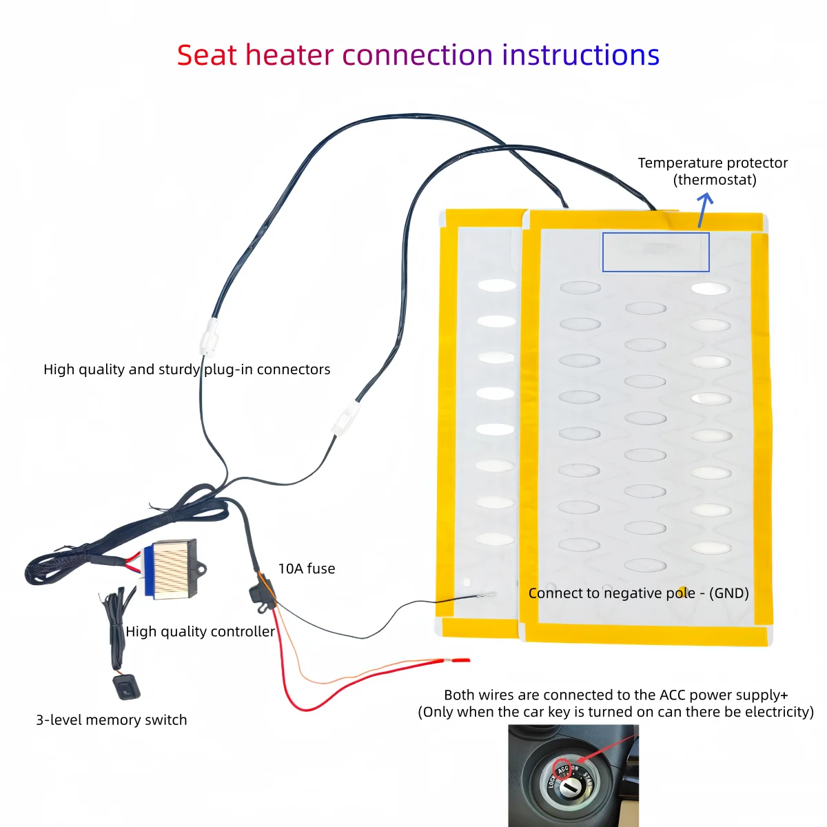 Universal 12V Car Seat Heater with 3-Level Control Memory Function Alloy Wire Heating Pad Quick Heating Long Life Luxury Kit