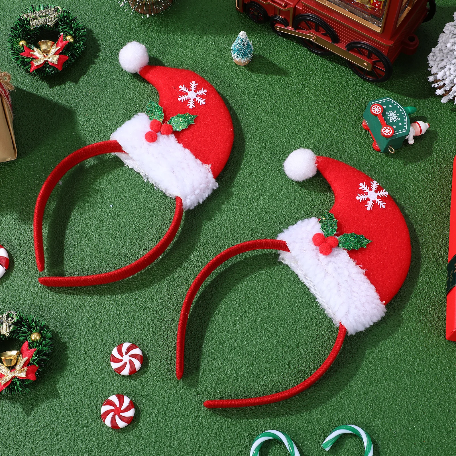 

3Pcs Christmas Hat Headbands Santa Hair Hoop Holiday Cute Headpieces Stage Performances Themed Events Comfortable
