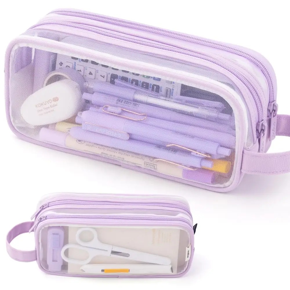 Purple Transparent Pencil Case, Large-capacity Simple Stationery Bag, Cute Cosmetic Bag, Student Study Supplies, Office Supplies