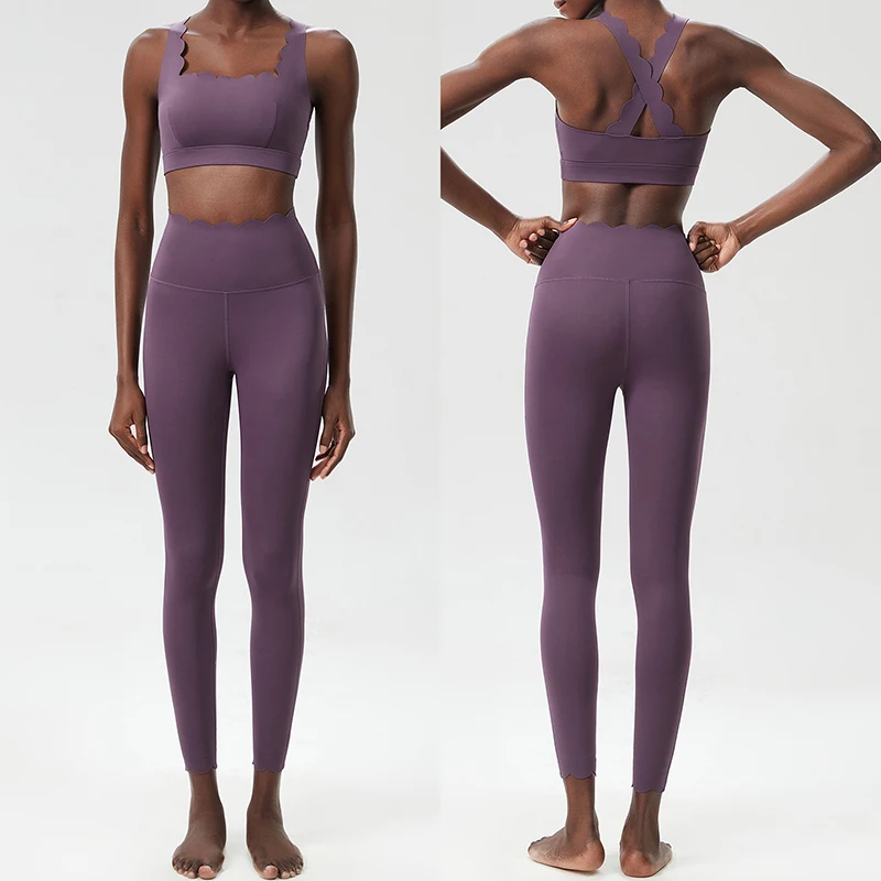 2/3-teiliges Fitness-Yoga-Set für Damen, einfarbig, für Gymnastik und Laufen, dehnbar, weich, atmungsaktiv, schnell trocknend, Sportbekleidung – Detail 10