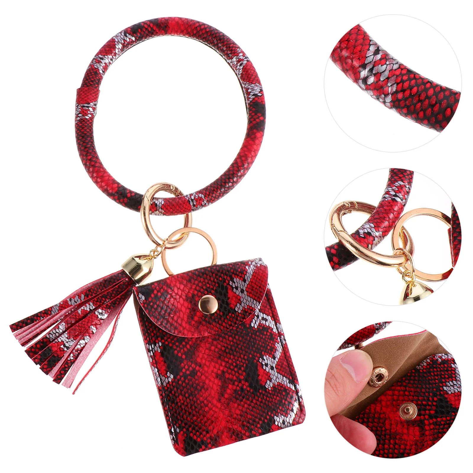 Car Key Holder Bracelet Keychain Fob Multipurpose Bangle Wristlet Red Cards Bag