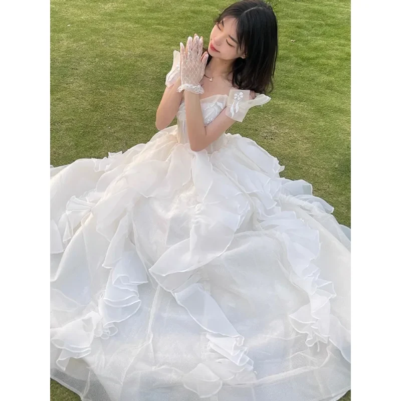 

Princess Dress Evening Dress Feminine Celebrity Birthday Bar Mitzvah French Shoulder and Floor Dress